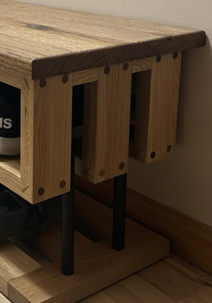 modern industrial entryway bench with shoe shelf