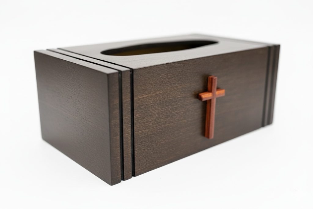 Wooden Tissue Box Cover with Cross