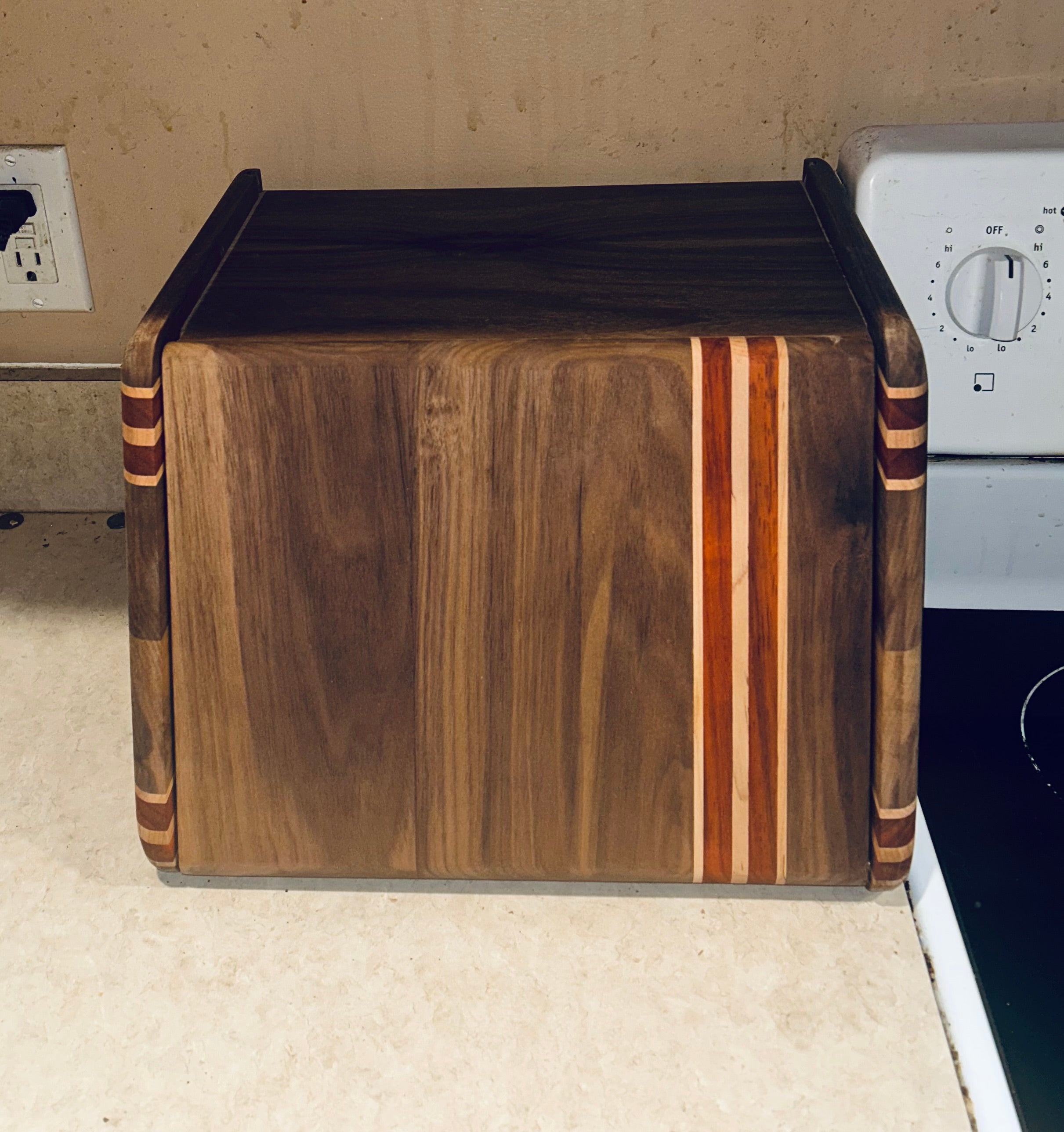 Wooden Bread Box with Spice Rack Shelf - Space Saving Countertop Storage