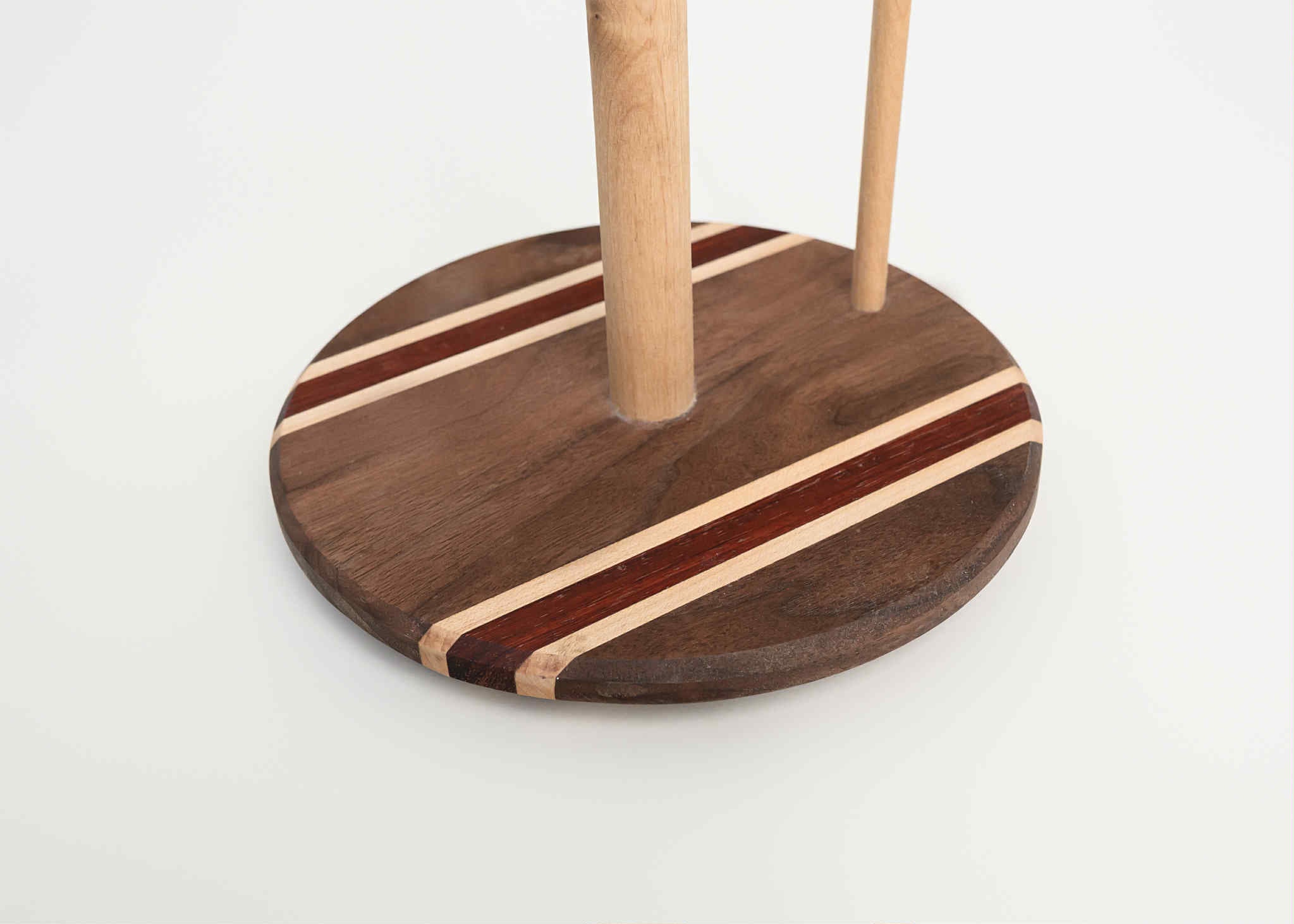 tricolor hardwood vertical paper towel holder on countertop