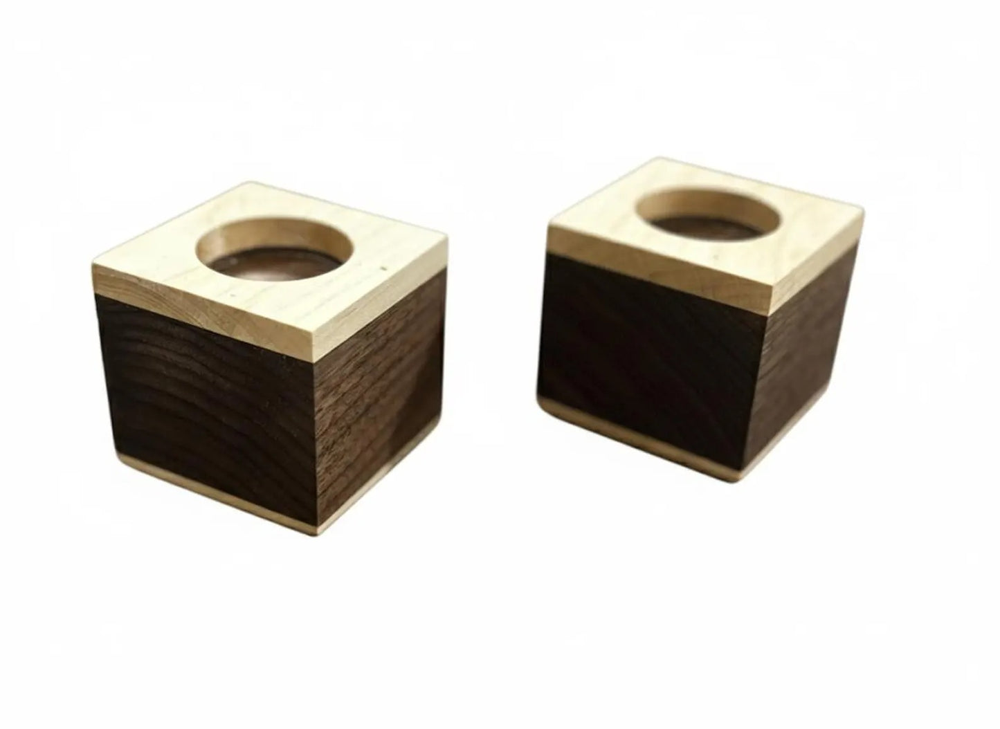 Walnut & Maple Tea Light Holder Set: Modern Rustic Wood Decor