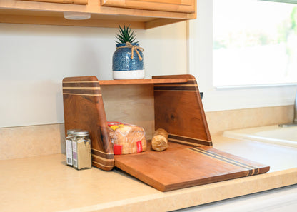 Wooden Bread Box with Spice Rack Shelf - Space Saving Countertop Storage