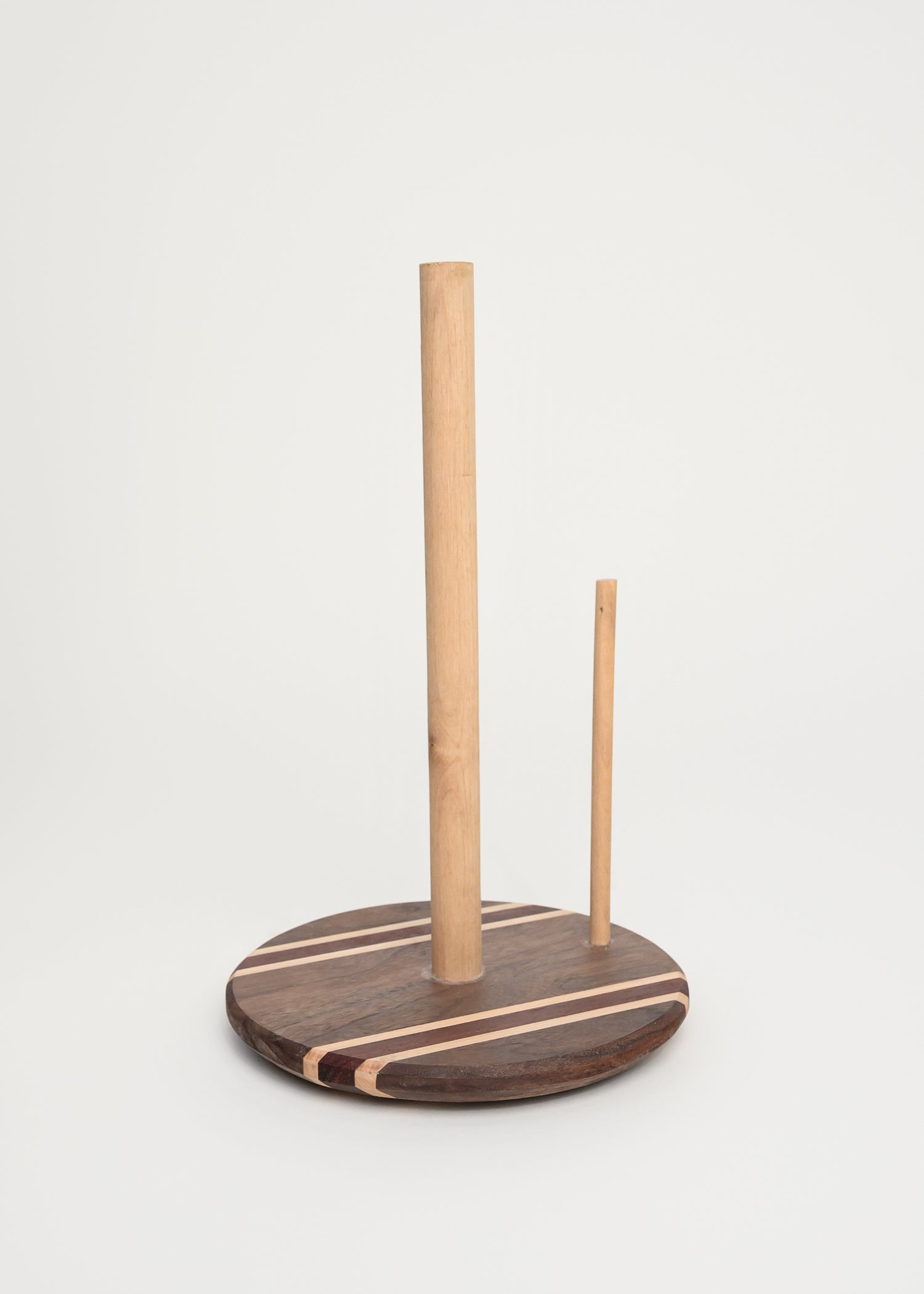 tricolor hardwood vertical paper towel holder on countertop