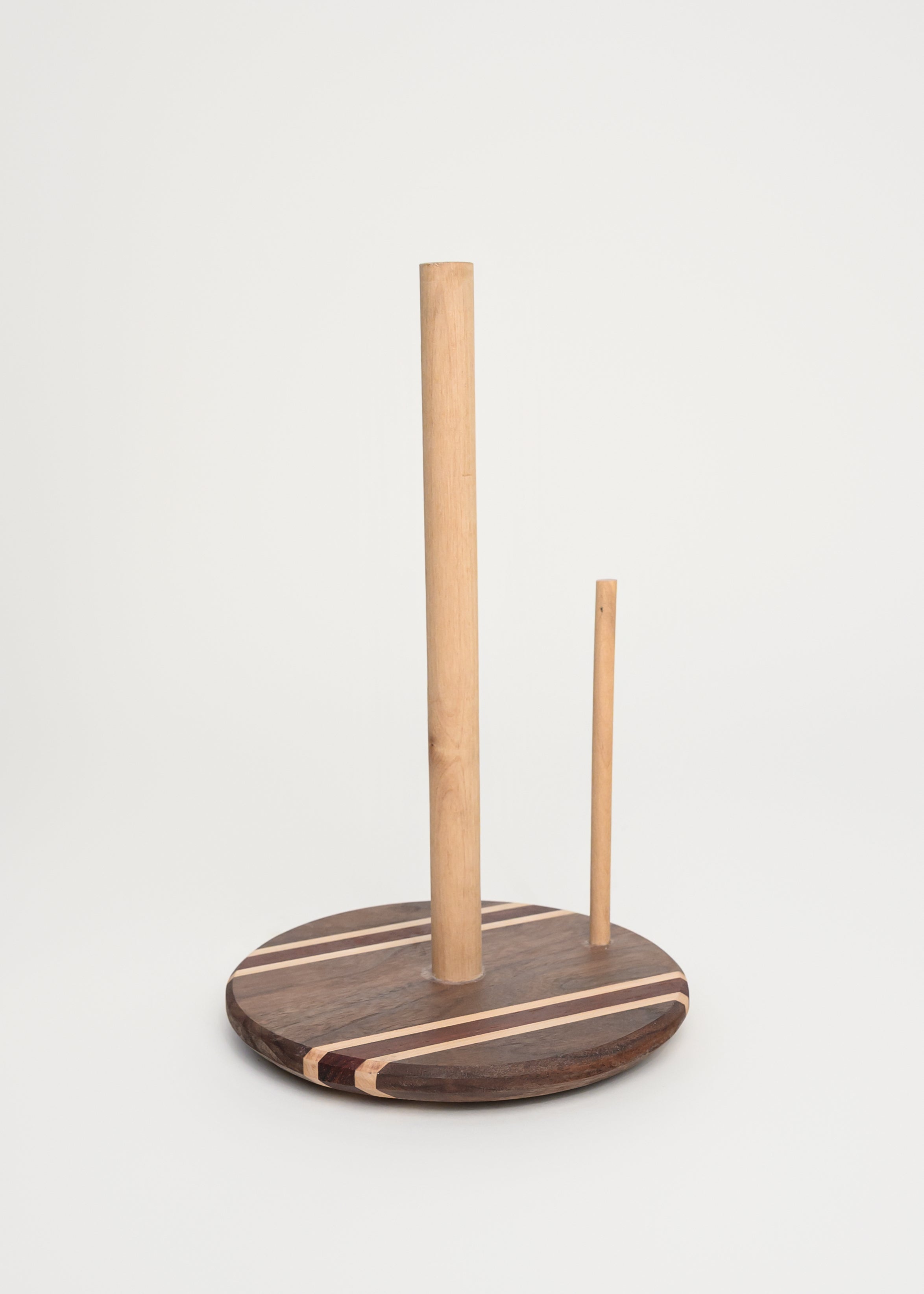 tricolor hardwood vertical paper towel holder on countertop