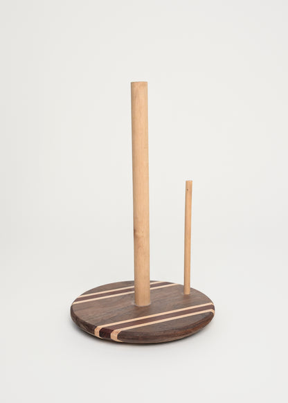 tricolor hardwood vertical paper towel holder on countertop