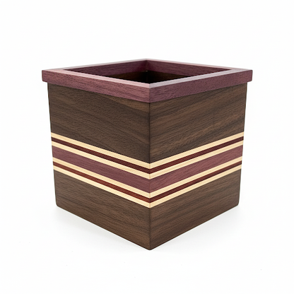 wooden pen pencil organizer on office desk