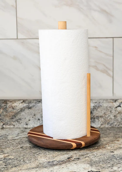 Modern Paper Towel Holder with Two-Toned Wood Design