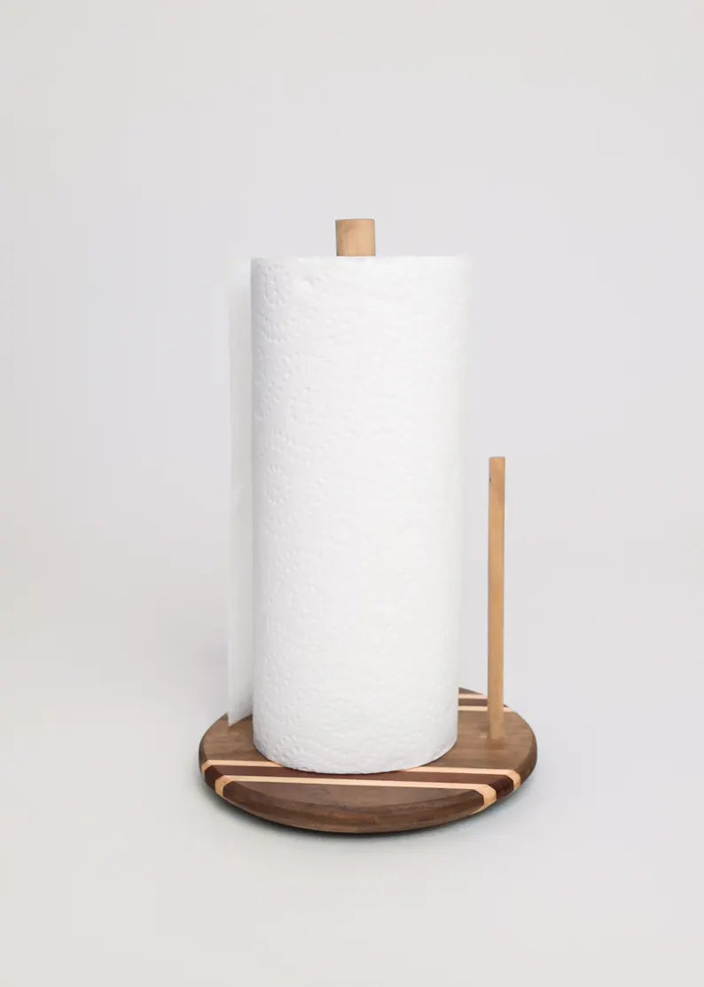 Modern Paper Towel Holder with Two-Toned Wood Design