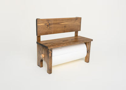 Mocha Wood Paper Towel Holder Countertop, Medium Brown Spice Rack Bench, Under Cabinet Kitchen Storage, Warm Coffee Bar Decor