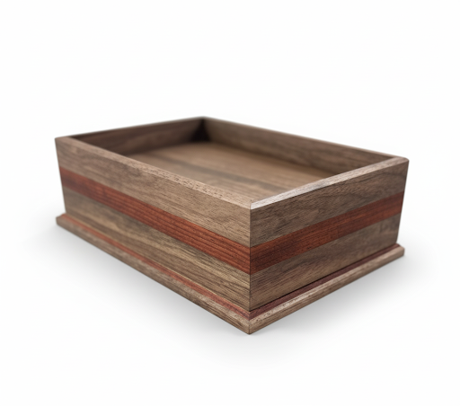 walnut valet tray on desk