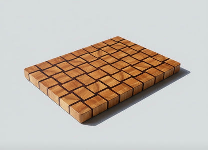 heirloom basket weave end grain cutting board on countertop