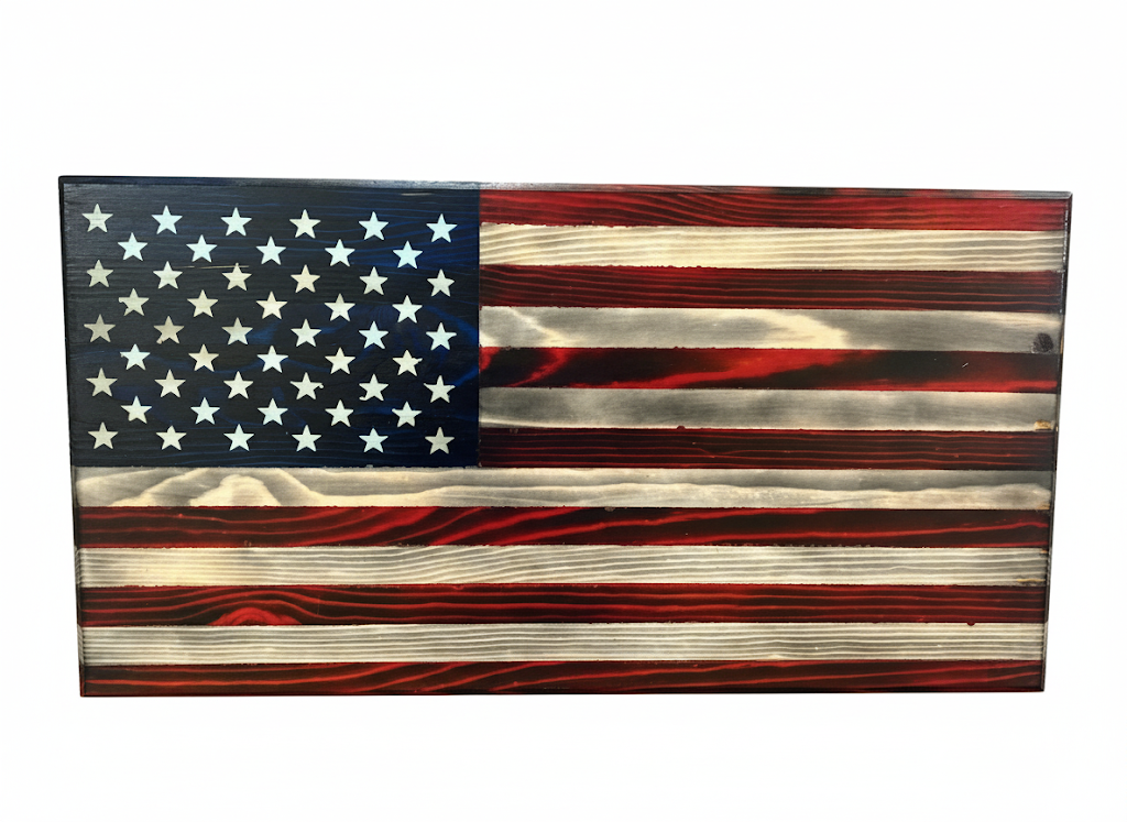 rustic American flag wall art on wooden wall