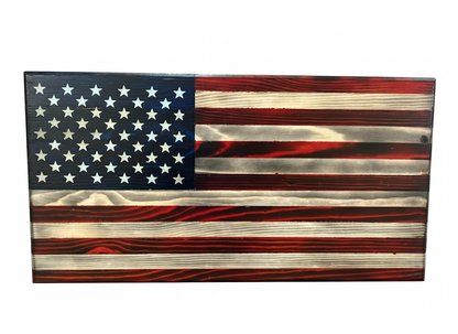 rustic American flag wall art on wooden wall