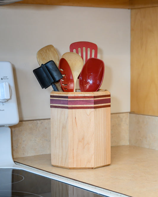 Artisan Octagonal Hardwood Utensil Holder