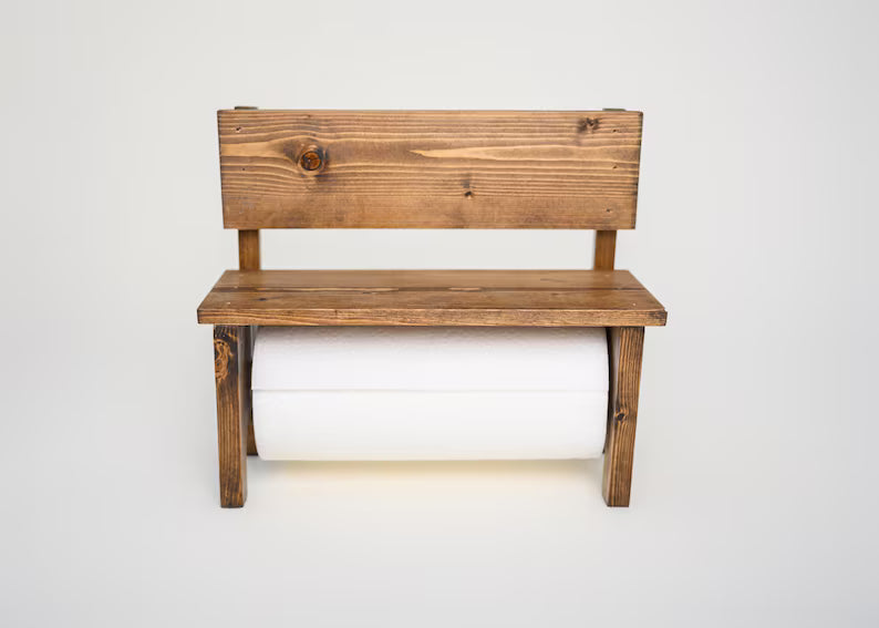 Mocha Wood Paper Towel Holder Countertop, Medium Brown Spice Rack Bench, Under Cabinet Kitchen Storage, Warm Coffee Bar Decor