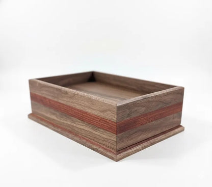Walnut Valet Tray with Hidden Compartment - Men's EDC Dump Tray - Wooden Nightstand Organizer - Secret Storage Box for Cash or Jewelry