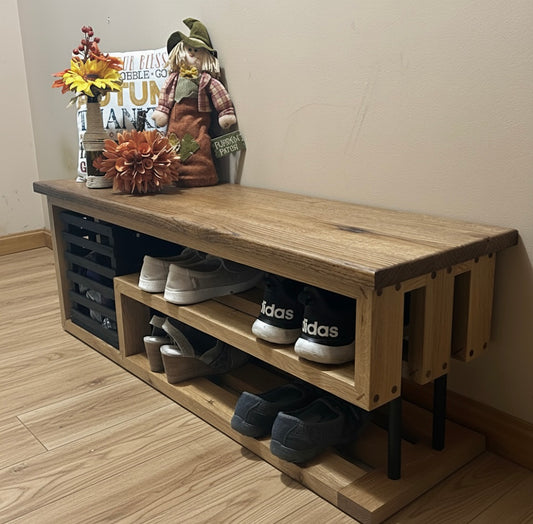 White Oak Shoe Bench with Crate