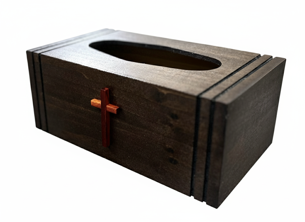 Wooden Tissue Box Cover with Cross