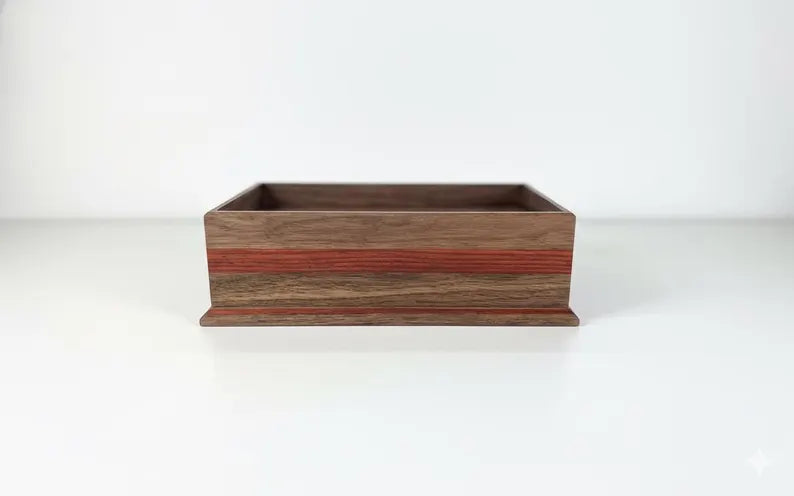 Walnut Valet Tray with Hidden Compartment - Men's EDC Dump Tray - Wooden Nightstand Organizer - Secret Storage Box for Cash or Jewelry
