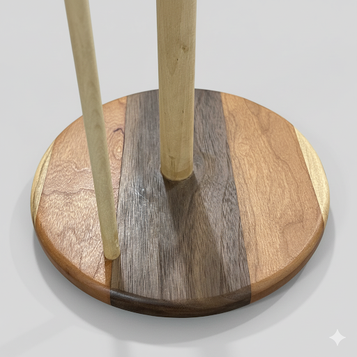 vertical wooden paper towel holder on countertop