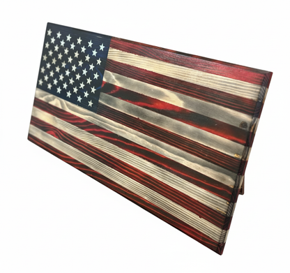 rustic American flag wall art on wooden wall
