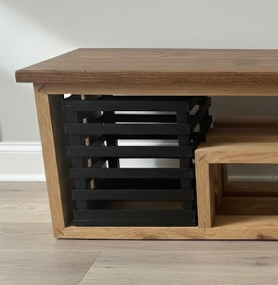 modern industrial entryway bench with shoe shelf