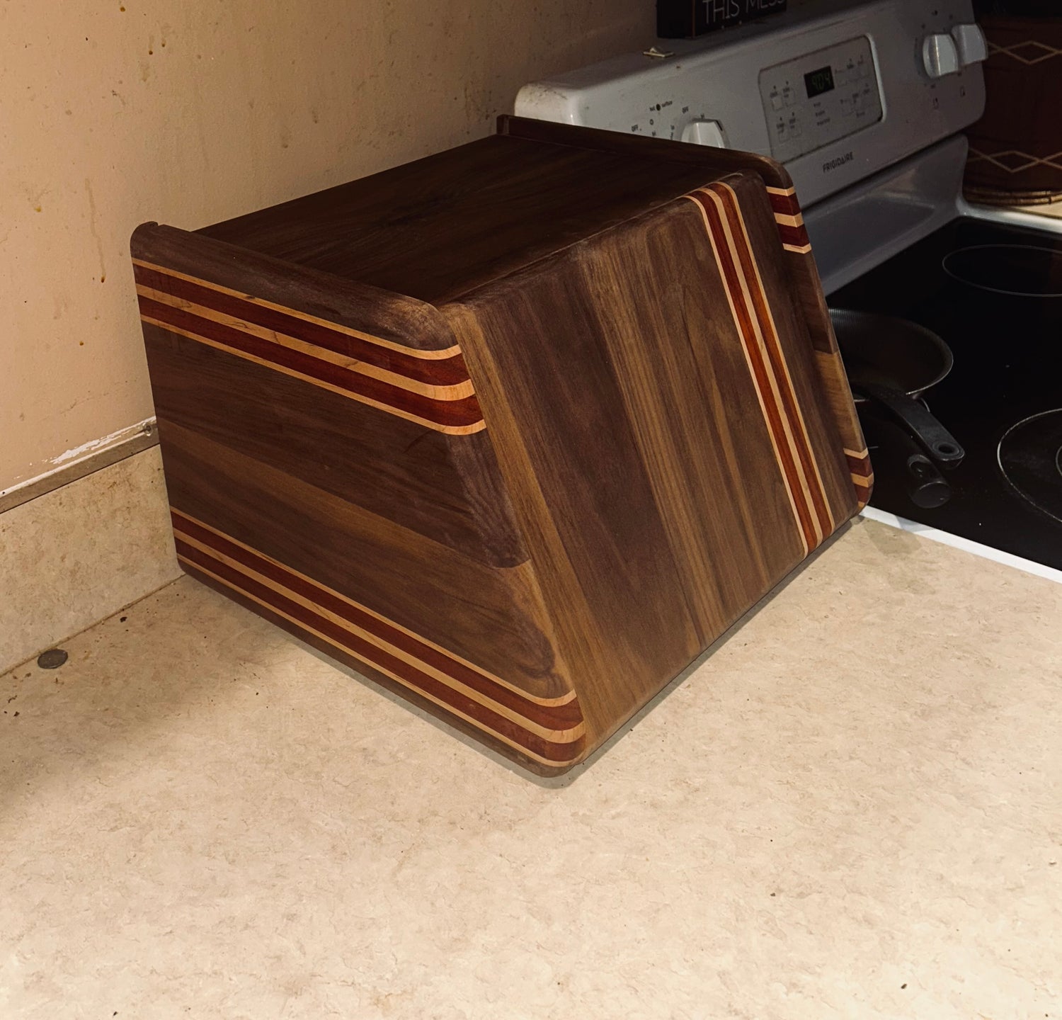 Wooden Bread Box with Spice Rack Shelf - Space Saving Countertop Storage