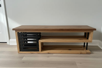modern industrial entryway bench with shoe shelf