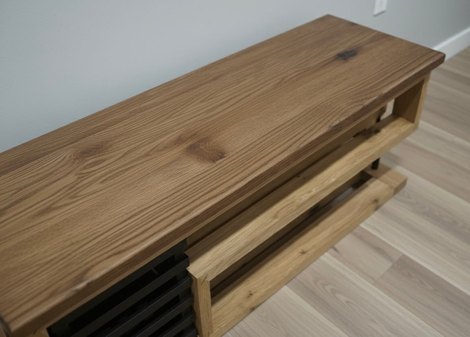 modern industrial entryway bench with shoe shelf
