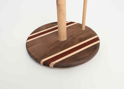 tricolor hardwood vertical paper towel holder on countertop