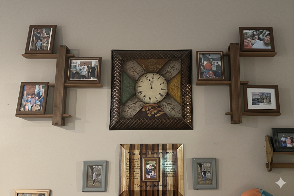 two tone adjustable wood shelf with inlay