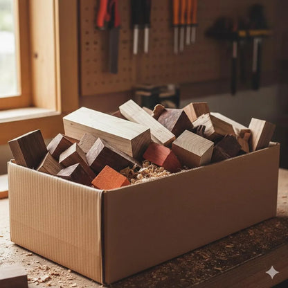 Premium Hardwood Scrap Box – 10 to 15 Pieces | Walnut, Ambrosia Maple, Cherry, Padauk, Oak/Ash | Kiln-Dried Wood for Turning, Coasters