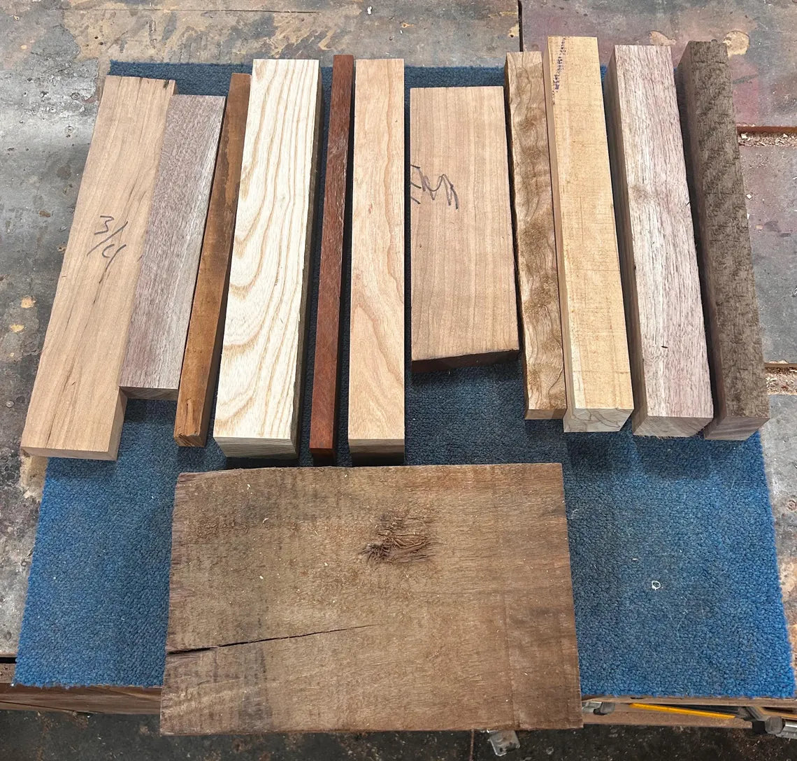 Premium Hardwood Scrap Box – 10 to 15 Pieces | Walnut, Ambrosia Maple, Cherry, Padauk, Oak/Ash | Kiln-Dried Wood for Turning, Coasters