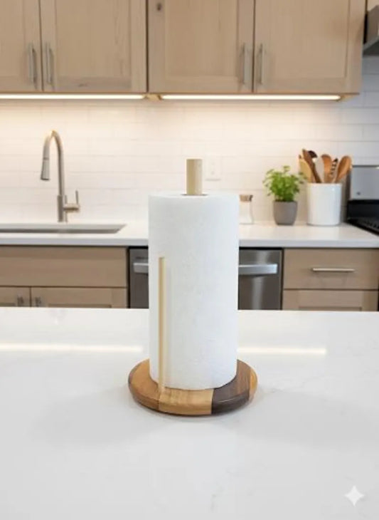 Handcrafted Hardwood Paper Towel Holder: Rustic Color-Block Design
