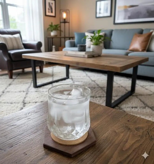 Walnut Hexagon Coasters Set: Handcrafted Cork-Backed Drink Coasters