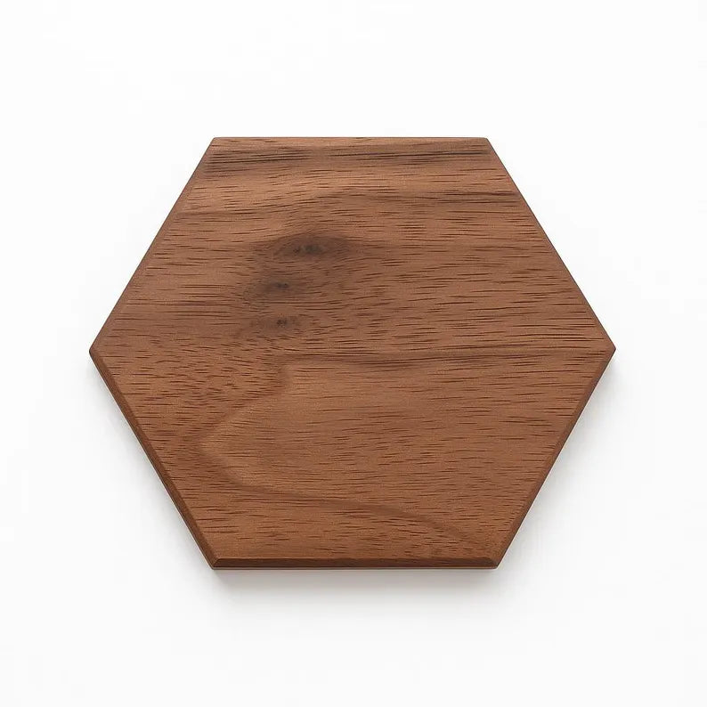 Walnut Hexagon Coasters Set: Handcrafted Cork-Backed Drink Coasters