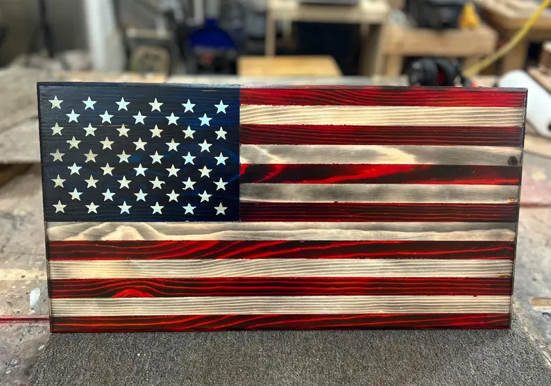 Rustic Burnt Wood American Flag Wall Decor
