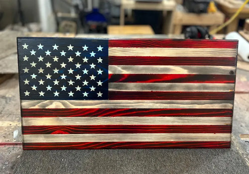 Rustic Burnt Wood American Flag Wall Decor