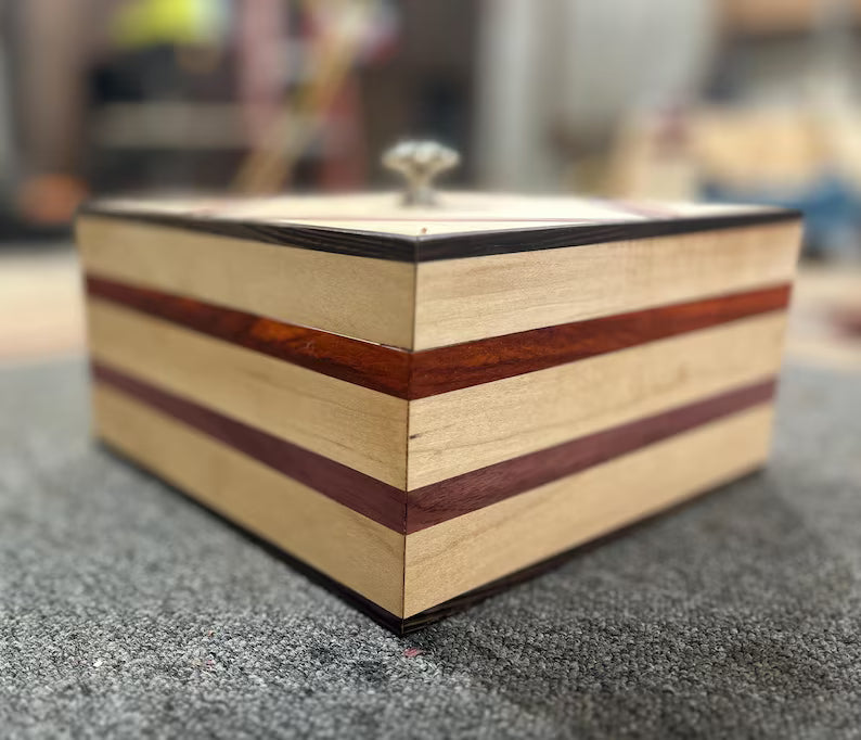 Handcrafted Hardwood Keepsake Box - Maple, Walnut, and Purpleheart