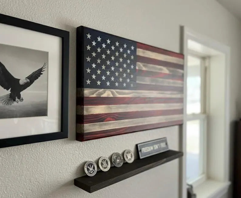 Rustic Burnt Wood American Flag Wall Decor