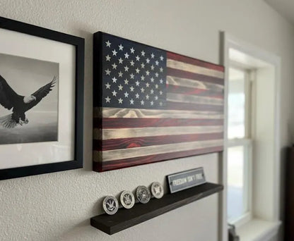 Rustic Burnt Wood American Flag Wall Decor