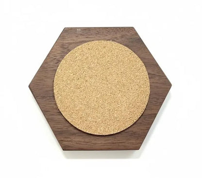 Walnut Hexagon Coasters Set: Handcrafted Cork-Backed Drink Coasters
