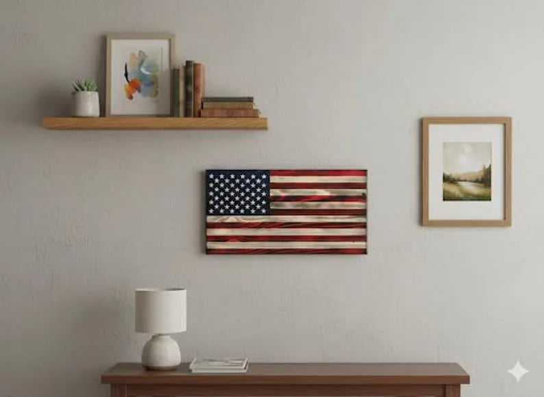 Rustic Burnt Wood American Flag Wall Decor