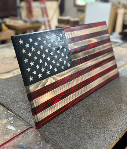 Rustic Burnt Wood American Flag Wall Decor
