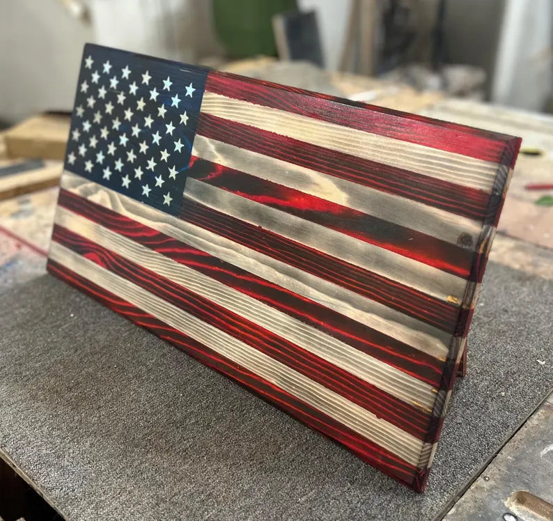 Rustic Burnt Wood American Flag Wall Decor