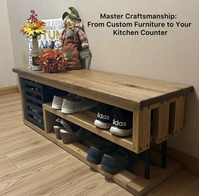 Farmhouse White Paper Towel Holder Countertop, Distressed Wood Spice Rack Bench, Under Cabinet Kitchen Storage, Rustic Coffee Bar Decor