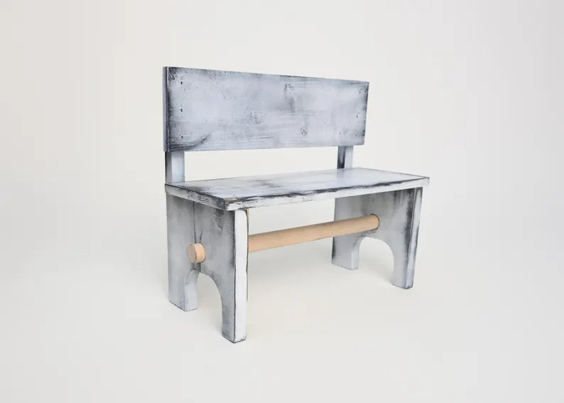 Farmhouse White Paper Towel Holder Countertop, Distressed Wood Spice Rack Bench, Under Cabinet Kitchen Storage, Rustic Coffee Bar Decor