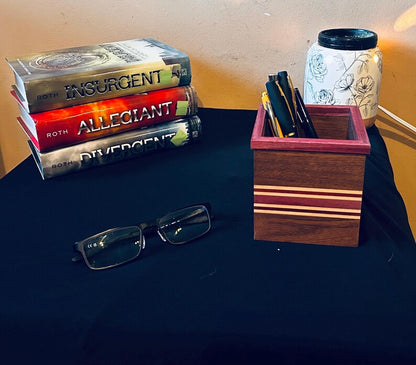 Walnut & Purpleheart Wood Pen Holder | Executive Desk Accessory | Modern Office Decor | Wooden Pencil Cup | Gift for Him or Boss