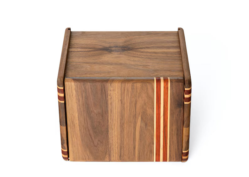 Handcrafted Walnut and Padauk bread box.