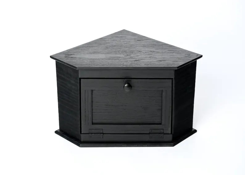 Handcrafted Ebonized Red Oak corner bread box.